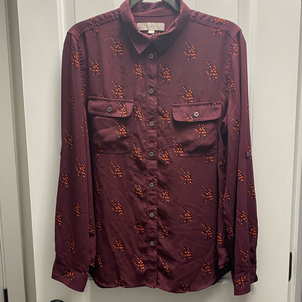 Loft Maroon Button Down Shirt Large - image 1
